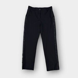 Tanjay Women's Dress Pants 10 Black Shimmer Stripe Flat Front Side Zip